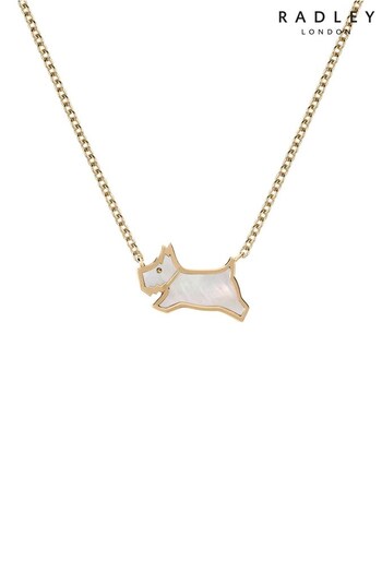 Radley Ladies 18ct Gold Tone Sterling Silver Jumping Dog Necklace with Mother of Pearl Centre (912924) | £50