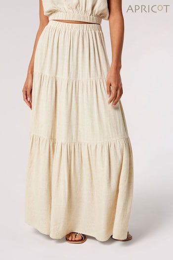 Apricot Cream Tiered Contains Linen Skirt (912953) | £35