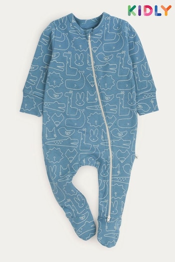 KIDLY Organic Zip Blue/Brown Sleepsuit (913011) | £22