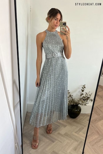 Style Cheat Silver Luisa Halter Pleated Maxi Dress (913037) | £65