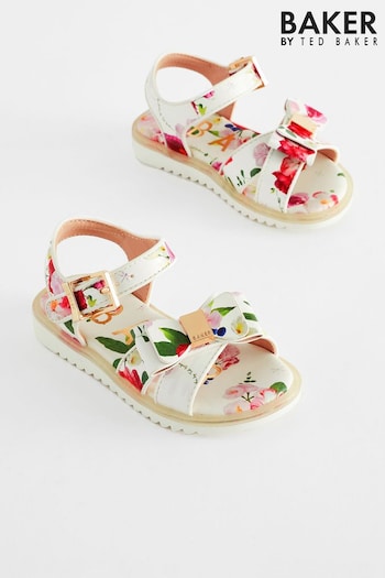 Baker by Ted Baker leather Floral Patent White Sandals with Bow (913045) | £36