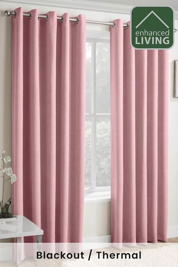 Enhanced Living Blush Pink Vogue Ready Made Thermal Blackout Eyelet Curtains (913100) | £25 - £50
