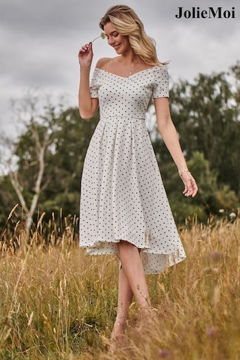 Jolie Moi Fit & Flare Pleated Ponte Midi White Dress (913140) | £65