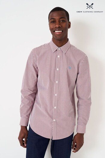 Crew Clothing Company Burgundy Red Gingham Cotton Classic Shirt (913655) | £59