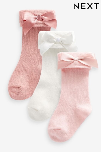Pink/White Baby Bow Socks 3 Pack (0mths-2yrs) (913663) | £6