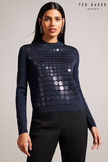 Ted Baker Navy Blue Yivonne Trapped Sequin Jumper (913949) | £145