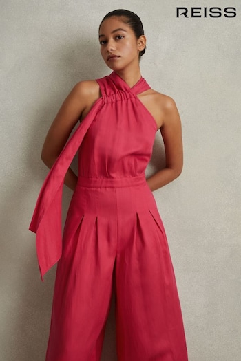 Reiss Coral Selena Linen Blend Drape Jumpsuit (913978) | £268