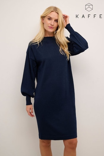 Kaffe Blue Regina Metallic Knit Casual Fit Linen Dress (914091) | £60