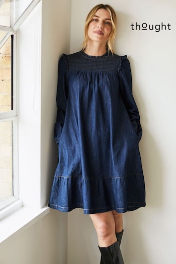 Thought Blue Asterope Organic Cotton Chambray Smock Dress (914141) | £85