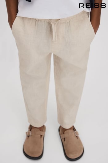 Reiss Stone Wilfred Linen Drawstring Tapered Trousers Slide (914513) | £42