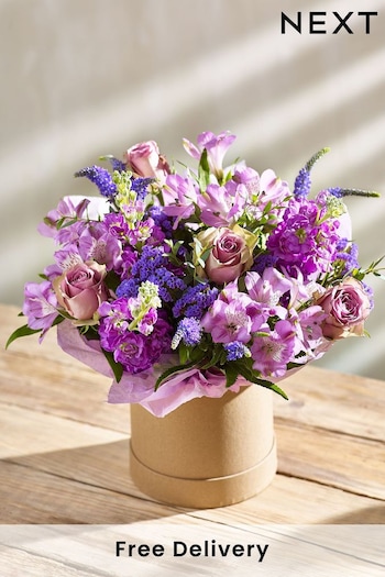 Lilac Fresh Flower Bouquet in Hatbox (914706) | £35