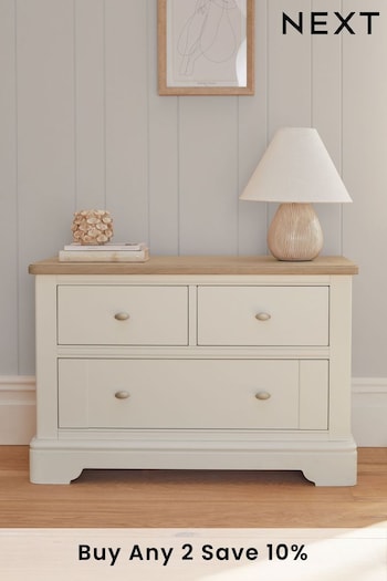 Chalk White Hampton Painted Oak Collection Luxe 3 Drawer Chest of Drawers (914756) | £550