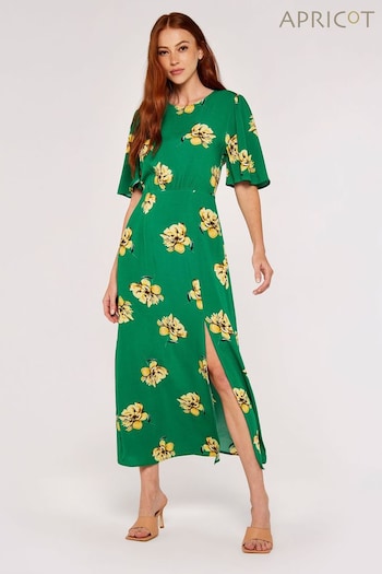 Apricot Green Floral Angel Sleeve Midi Dress (914879) | £36