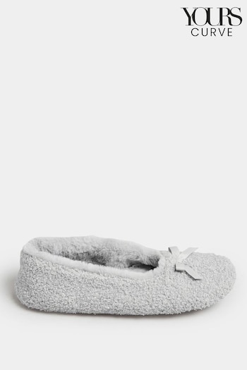 Yours Curve Grey Wide Fit Borg Ballet Slippers (915058) | £17