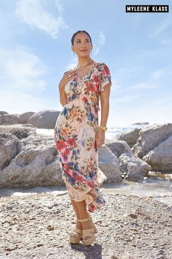Myleene Klass Multi Printed Floral Frill Midi Dress (915121) | £65