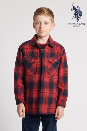 U.S. Polo Assn. Boys Red Check Lined Winter Shacket (915178) | £70 - £84