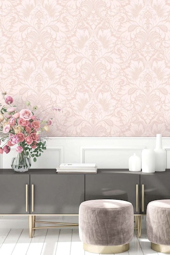 Woodchip & Magnolia Pink Fearless Damask Wallpaper (915236) | £110