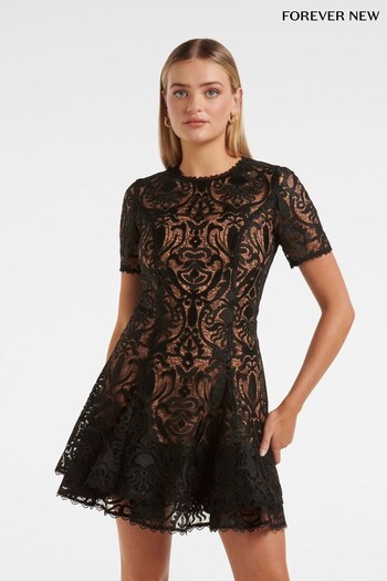 Forever New Black Cornelia Layered Geo Lace Mini Dress (915448) | £120