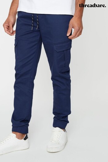 Threadbare Blue Cotton Blend Cuffed Cargo Pocket Trousers (915495) | £35