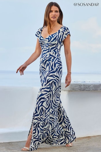 Sosandar Blue Shirred Detail Fit And Flare Dress (915544) | £75
