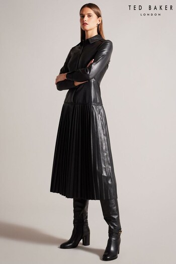 Ted Baker Navaehh Midi Shirt Natural Dress With Pleated Skirt (916154) | £250