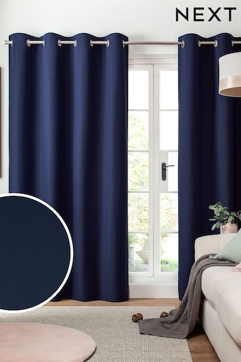Navy Blue Cotton Eyelet Lined Curtains (916220) | £20 - £90