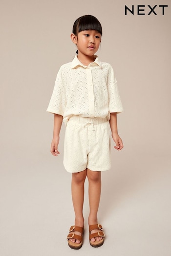 Ecru Cream Textured Shirt And Shorts Set (3-16yrs) (916241) | £16 - £22