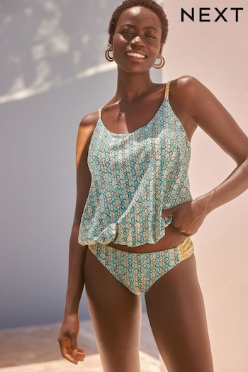 Green/Blue Foil Woodblock Blouson Tankini Top (916324) | £35