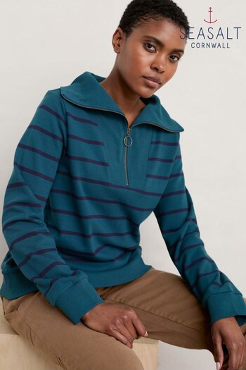 Seasalt Cornwall Blue Tideline Collared Sweatshirt (916538) | £60