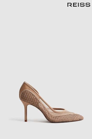 Reiss Nude Keri Embellished Mesh Court Shoes (916566) | £188