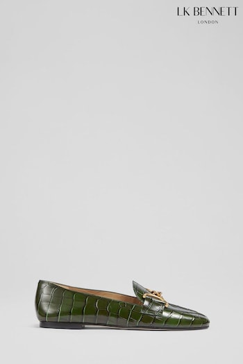 LK Bennett Green Daphne Croc-Effect Leather Loafers (916580) | £259