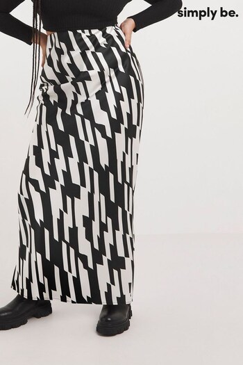 Simply Be Zebra Side Split Satin Maxi Black Skirt (916959) | £30