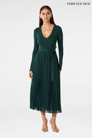 Forever New Green Posey Woven Mix Knit Dress (917032) | £115
