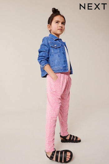 Pink Floral Print Jersey Stretch Lightweight Trousers Mon (3-16yrs) (917082) | £9 - £14