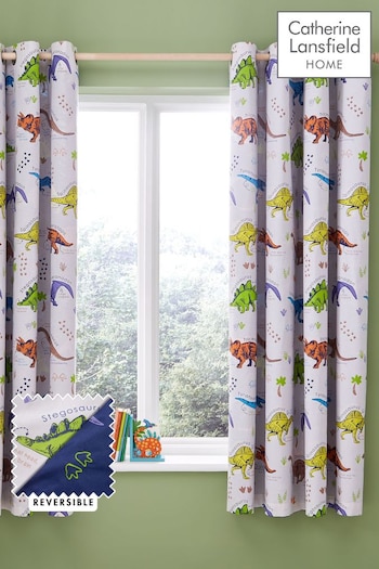 Catherine Lansfield Natural Prehistoric Dinosaurs Reversible Lined Curtains (917319) | £45