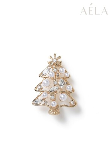 Aela Gold Tone Xmas Pearl Tree Brooch (917336) | £10