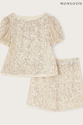 Monsoon Natural Sequin Top and scuro Shorts Set (917345) | £48 - £58