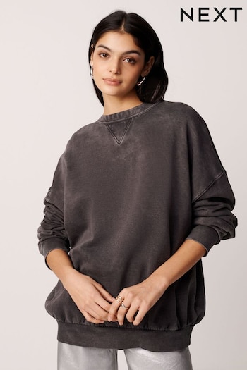 Charcoal Grey Oversized Relaxed Fit Longline Washed Crew Neck Sweatshirt (917512) | £30