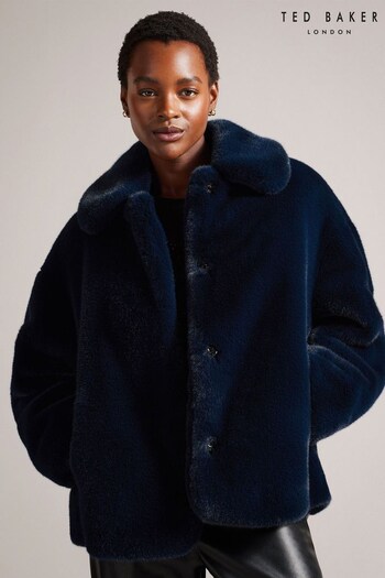 Ted Baker Blue Liliam Faux Fur Hip Length Coat (917610) | £250