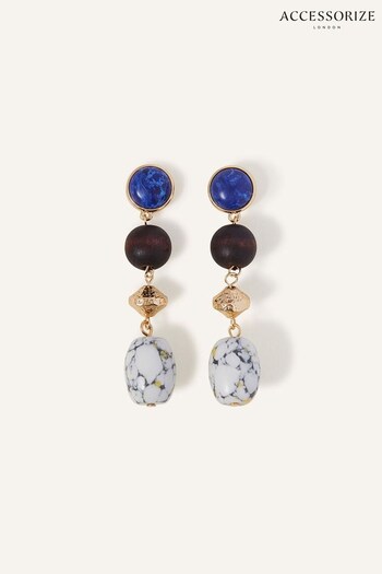 Accessorize Blue Mixed Bead and Wooden Earrings (917616) | £14