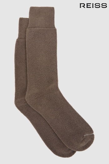 Reiss Taupe Melange Alers Cotton Blend Terry Towelling Socks (917675) | £12