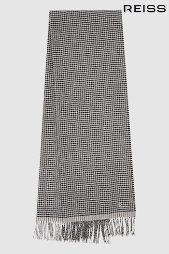 Reiss Black/White Victoria Wool Blend Dogtooth Embroidered Scarf (917709) | £78