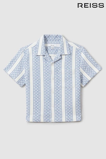 Reiss Blue/White Kesh Herringbone Cuban Collar Shirt (917739) | £42