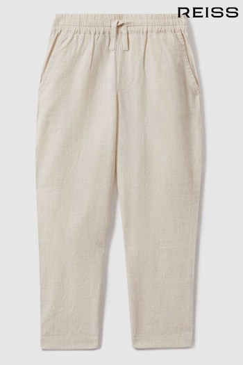 Reiss Stone Wilfred Linen Drawstring Tapered Trousers (917773) | £46
