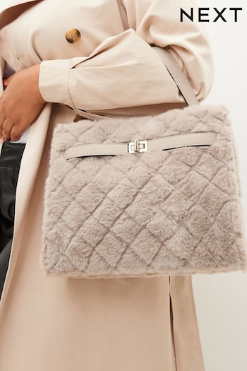 Mink Brown Faux Fur Quilted Cross-Body Bag (918078) | £36