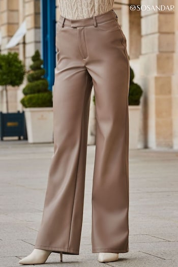 Sosandar Brown Faux Leather Wide Leg Trousers (918135) | £65