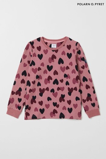 Polarn O Pyret Pink Merino and Cotton Heart Print Top (918210) | £30