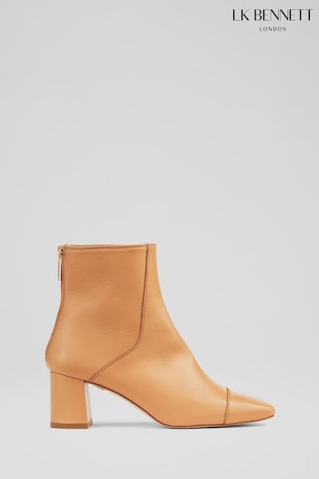 LK Bennett Maxine Leather Stitch-Detail Tan Brown Ankle Boots (918434) | £379