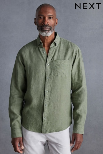 Olive Green Regular Fit Signature Baird McNutt Irish 100% Linen Trimmed Shirt (918466) | £44