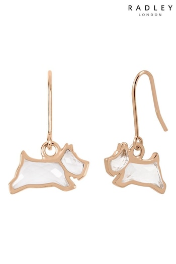 Radley Ladies 18ct Rose Gold Tone Park Place Sterling Silver ClearStone Jumping Dog Earrings (918504) | £50